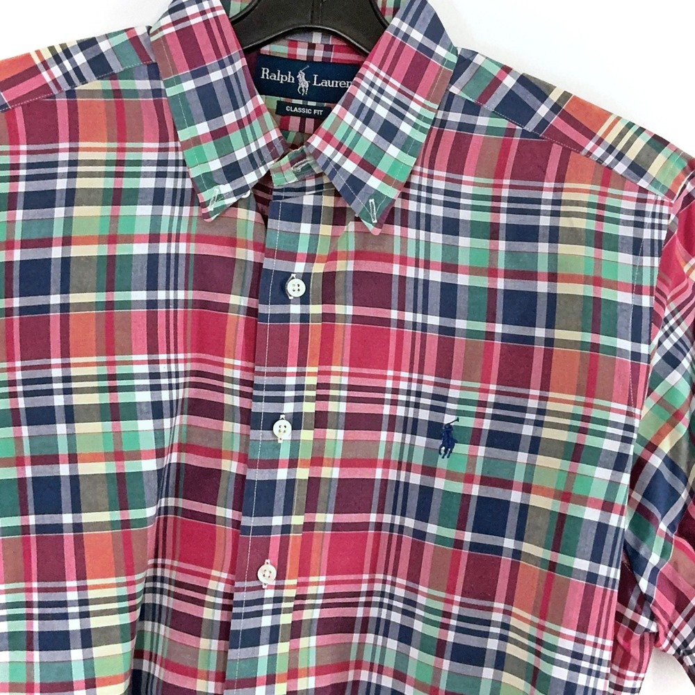 Polo Ralph Lauren Shirt Men's Large Plaid Classic Fit‎ Button Down Pony Logo